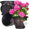 Pottiffe 10 Inch Plastic Planters with Drainage, 3 Pack