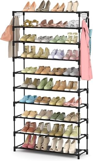 LANTEFUL 10 Tiers Tall Metal Shoe Rack