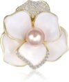 Yeap Yeap White Pearl Flower Austrian Rhinestone Brooch