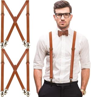 Silicherry Leather Adjustable X Back Suspenders