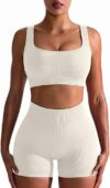 OQQ 2 Piece Seamless Ribbed High Waist Leggings Set