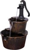 Alpine Corporation 2-Tier Rustic Barrel Pump Fountain, Bronze