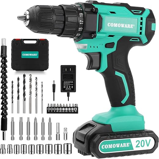 COMOWARE 20V Cordless Drill Set with Bits
