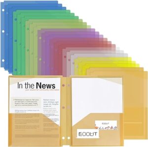 EOOUT 24 Plastic 3-Hole Punched Pocket Folders