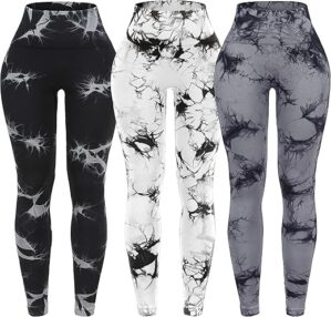 OVESPORT 3 Pack Tie Dye High Waisted Workout Leggings