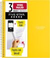 Five Star 3-Subject Wide Ruled Spiral Notebook, Yellow