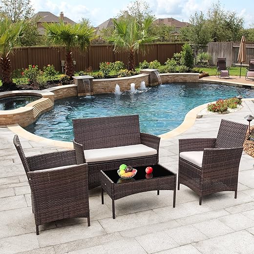 Flamaker 4-Piece Cushioned Wicker Patio Set