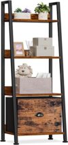 Furologee 4-Tier Rustic Ladder Bookshelf with Drawer