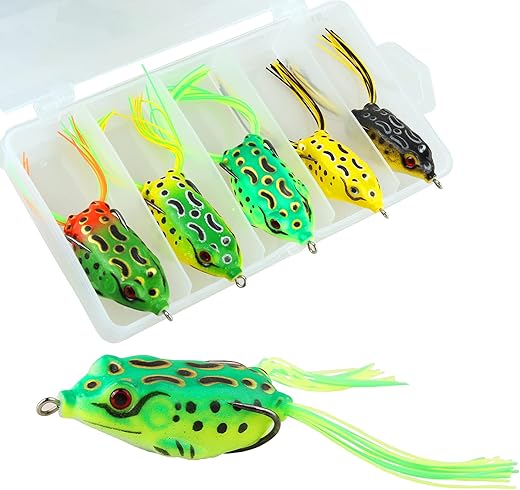 Jeoronuly 5Pcs Topwater Frog Lures with Box