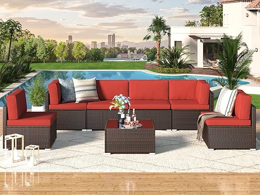 U-MAX 7-Piece Outdoor Wicker Sectional Sofa Set