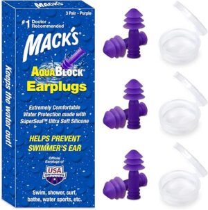 Mack’s AquaBlock Waterproof Reusable Earplugs, 3 Pair