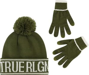 True Religion Beanie Hat and Touchscreen Glove Set