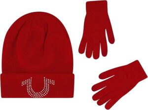 True Religion Beanie Hat and Touchscreen Glove Set