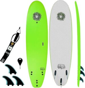 KONA SURF CO. Beginner Soft Surfboard with Fins and Leash
