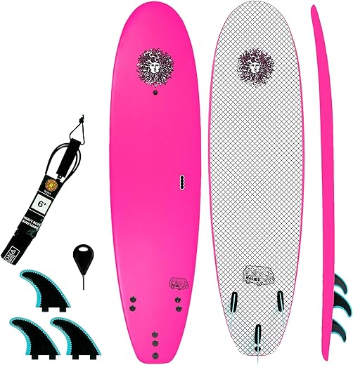 KONA SURF CO. Beginner Soft Top Surfboard with Fins
