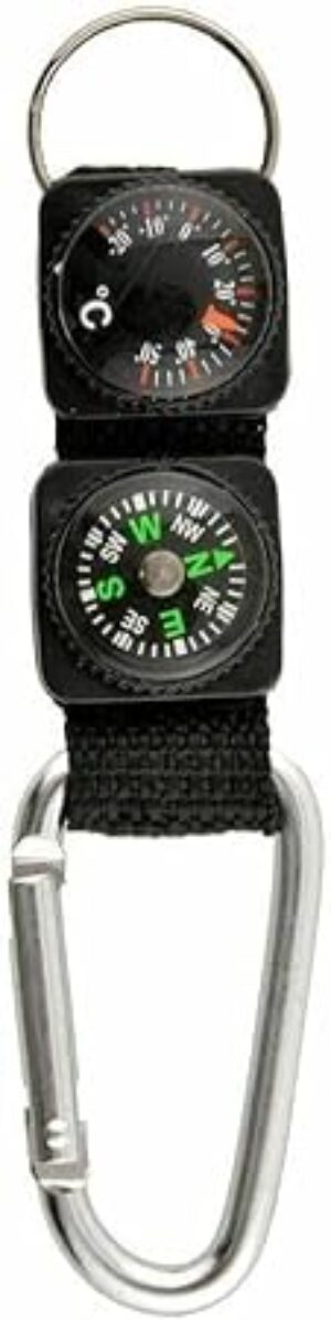 Jinshining Black Carabiner Key Chain Compass Thermometer