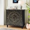 ARTPOWER Black Carved Flower Accent Cabinet