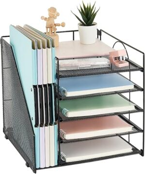 AUPSEN Black Mesh Desk Organizer with File Holder