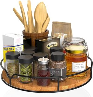 AXTEE Black Pine Wood Lazy Susan, 9