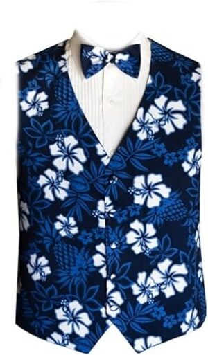 David’s Formal Wear Blue Hawaiian Hibiscus Tuxedo Vest