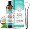 GuruNanda Coconut And Peppermint Oil Pulling Mouthwash with Tongue Scraper