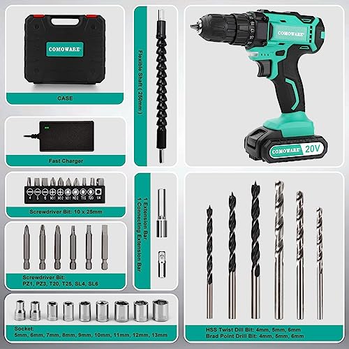 COMOWARE 20V Cordless Drill Set with Bits - Image 3