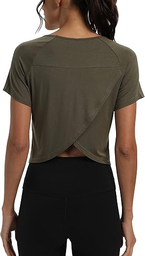 Mippo Cropped Split Back Loose Fit Workout Top