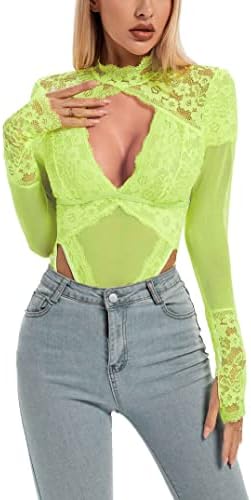 Dewinya Turtleneck Sexy Lace Long Sleeve Bodysuit - Image 4