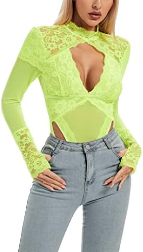 Dewinya Turtleneck Sexy Lace Long Sleeve Bodysuit - Image 5