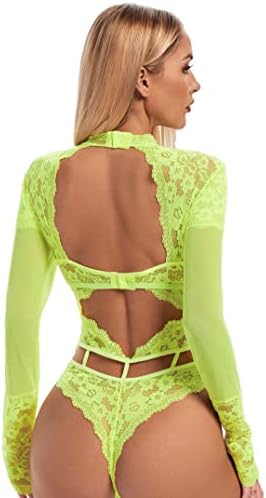 Dewinya Turtleneck Sexy Lace Long Sleeve Bodysuit - Image 2