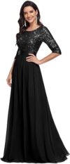 Ever-Pretty Elegant A Line Sequin Maxi Dress