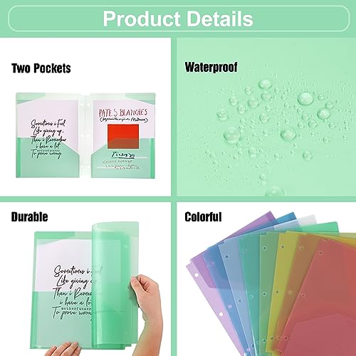 EOOUT 24 Plastic 3-Hole Punched Pocket Folders - Image 3