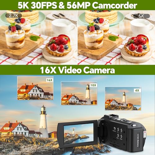 Videocamera FIREFOTO 5K 56MP Con Doppio Obiettivo, WiFi, Visione Notturna, Touchscreen 3.0'' E Accessori: 2 Batterie, Scheda 64GB, Paraluce, Treppiede E Microfono