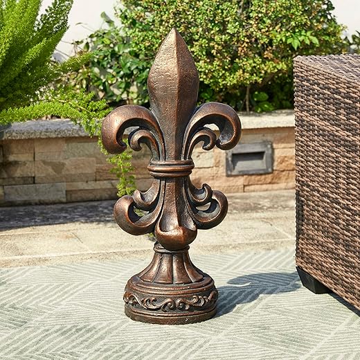 glitzhome Fleur De Lis Garden Statue, Bronze