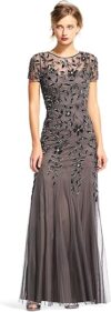 Adrianna Papell Floral Beaded Godet Gown