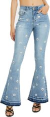 Anna-Kaci Floral Daisy Embroidered Mid Rise Jeans