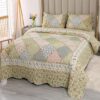 VIVILINEN Full Queen Green Patchwork Quilt Set