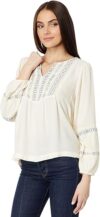 Lucky Brand Geo Embroidered Babydoll Top