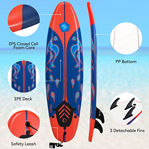 Giantex 6' Foam Surfboard with Removable Fins - Image 3