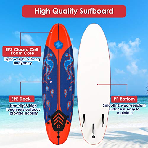 Giantex 6 Ft Foam Surfboard with Fins & Leash - Image 2