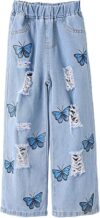 WDIRARA Butterfly Print Wide Leg Jeans