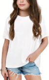 Haloumoning Girls Fashion Raw Hem T-Shirt