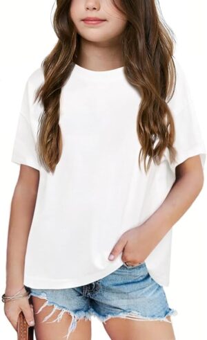 Haloumoning Girls Fashion Raw Hem T-Shirt