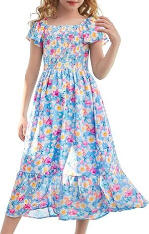 GRACE KARIN Floral Flutter Sleeve Midi Dress