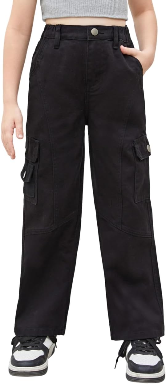 WDIRARA Girl's High Waist Cargo Jeans Pants