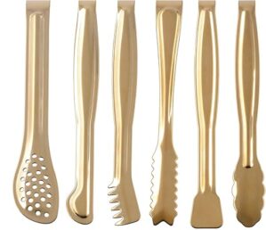 HINMAY Gold Plated Mini Serving Tongs, Set of 6