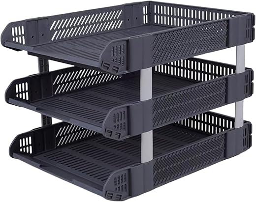 Saiuaal Grey 3-Tier Stackable Office Desk Organizer