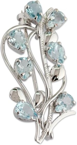 NOVICA Handmade Blue Topaz Floral Brooch
