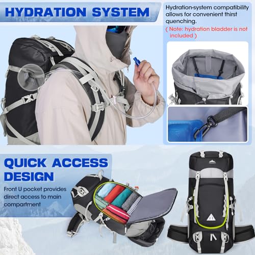 IGOLUMON 60L Waterproof Hiking Backpack with Rain Cover - Image 4