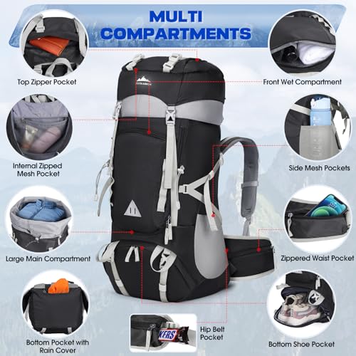 IGOLUMON 60L Waterproof Hiking Backpack with Rain Cover - Image 5